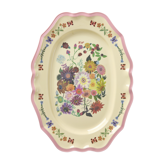 Melamine Vintage style Serving Platter - Nathalie Lete Print - Pink