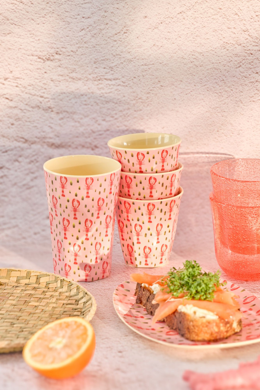 Tall Melamine Cup - Pink Lobster Print
