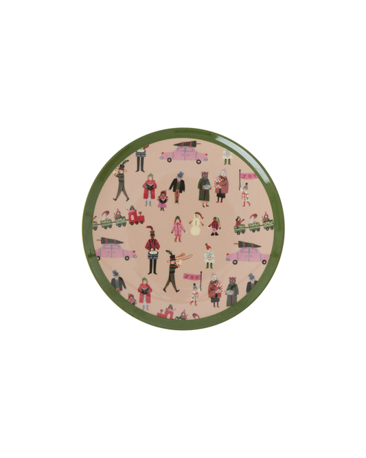 Small Round Cake Plate - Dusty Pink - Holiday Print