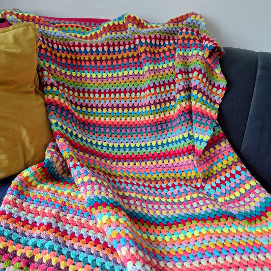 Bright & Bold Random Stripe Granny Stitch Crochet Blanket – Handmade by Denise
