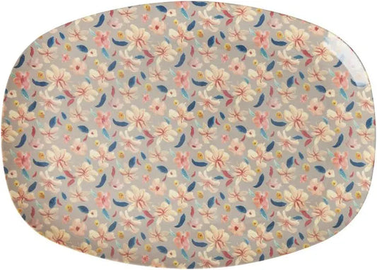 Melamine Rectangular Plate with Small Sandy Flowers Print