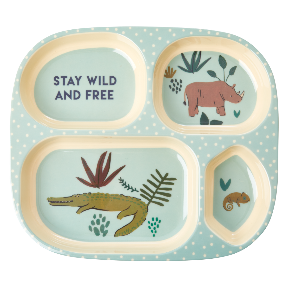 Melamine Kids 4 Room Plate - Blue Stay Wild Print