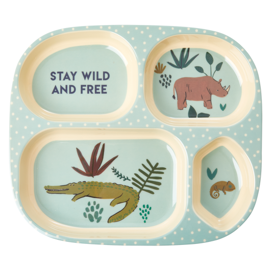Melamine Kids 4 Room Plate - Blue Stay Wild Print