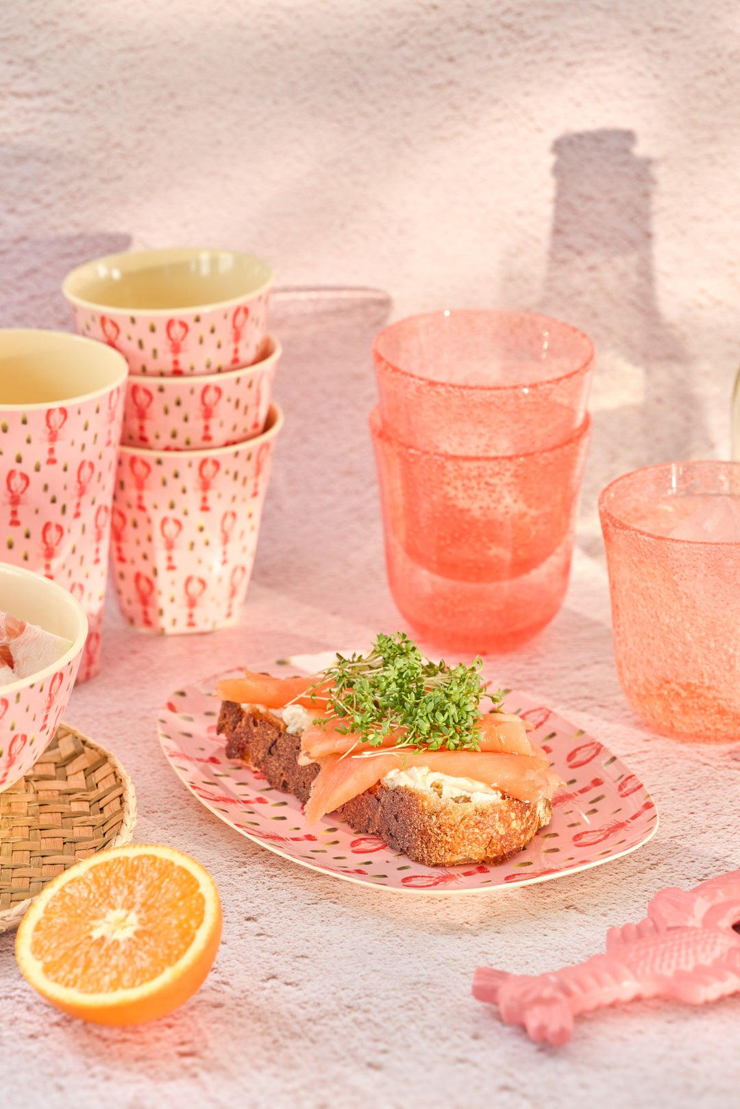 Small Melamine Rectangular Plate - Pink Lobster Print
