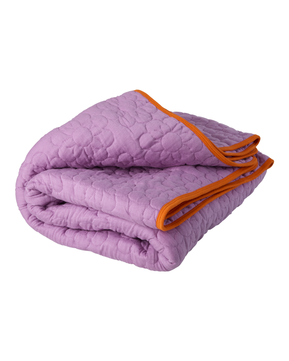 Quilt Blanket in Flower Pattern in Purple with Orange Trim