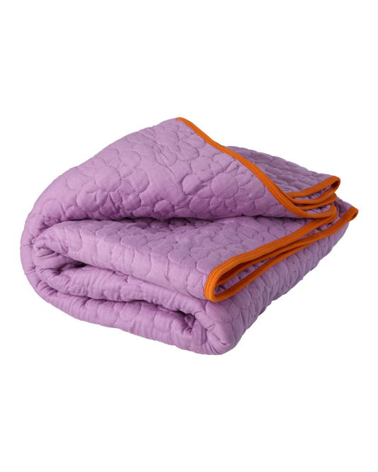 Quilt Blanket in Flower Pattern in Purple with Orange Trim