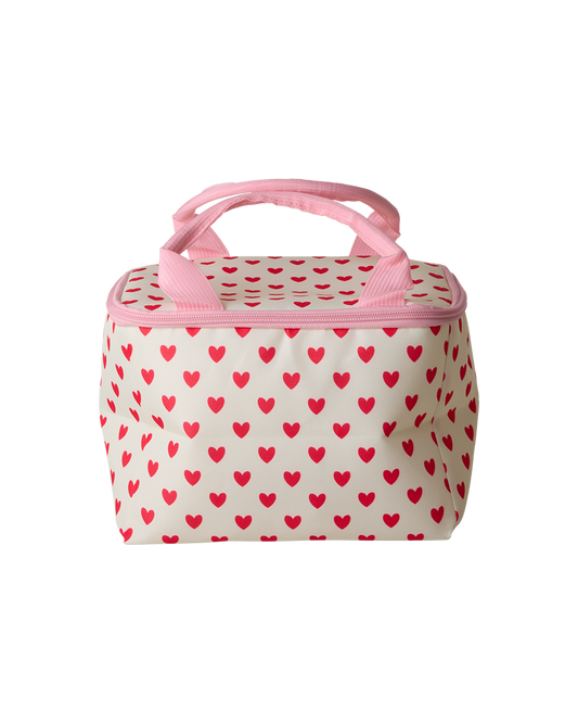 Cooler Bag - Red Hearts Print in Cream - small