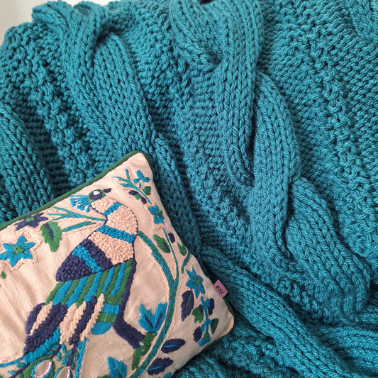 Chunky Cable Knit Blanket - Large - Teal