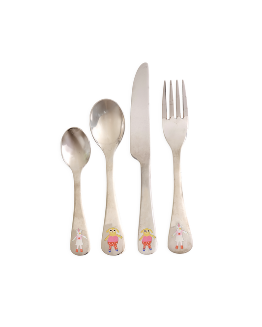 Stainless Steel Kids Cutlery Set with Unicorn and Dog Print