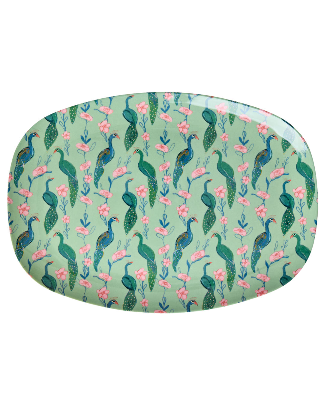 Melamine Rectangular Plate with Peacock Power Print