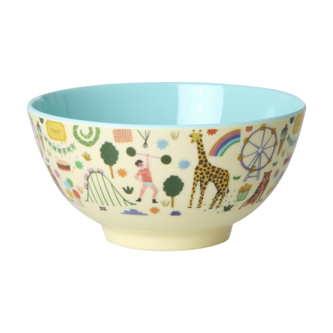 Medium Melamine Bowl - Mint Fun Fair Print