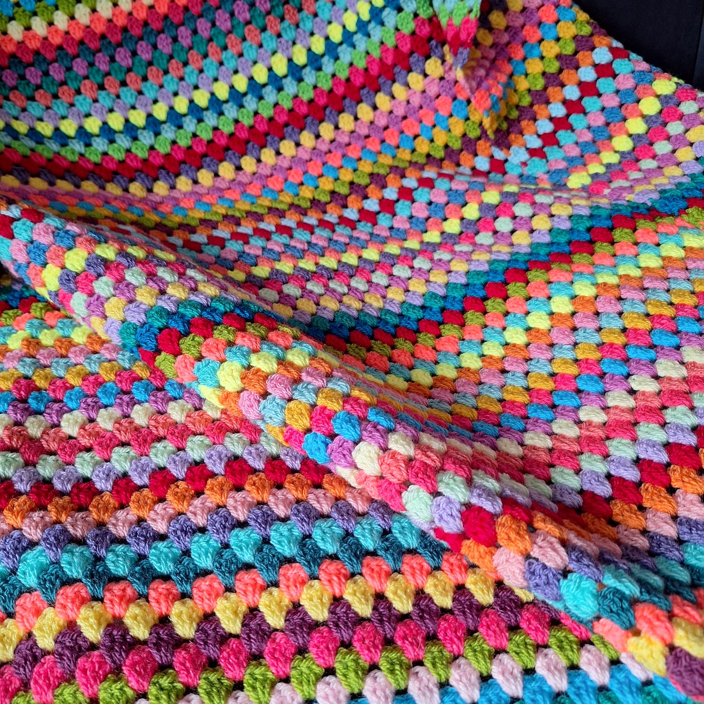 Bright & Bold Random Stripe Granny Stitch Crochet Blanket – Handmade by Denise