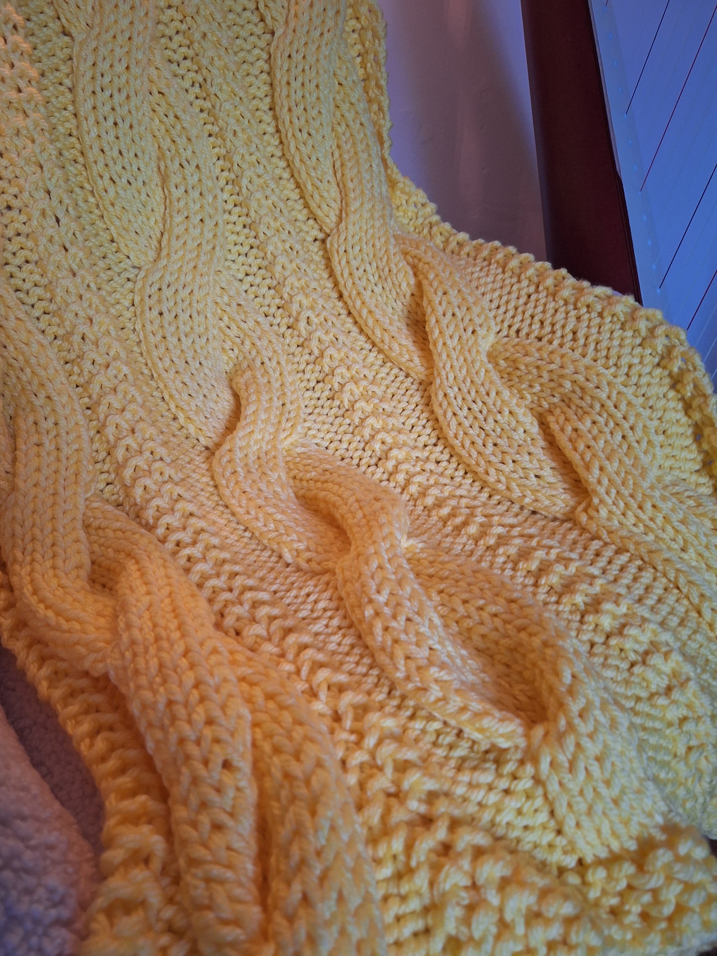Super Chunky Cable Knit Blanket - Small - Yellow