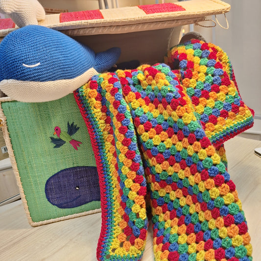 Retro Rainbow Granny Square Baby Blanket