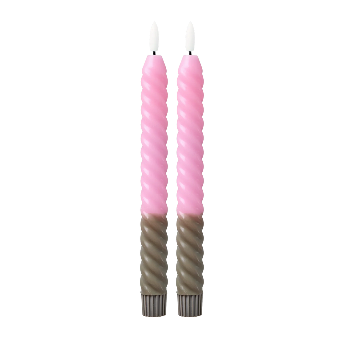 Twisted LED Candle in Pink & Dark Sand - 2 pack