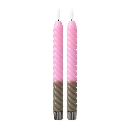 Twisted LED Candle in Pink & Dark Sand - 2 pack