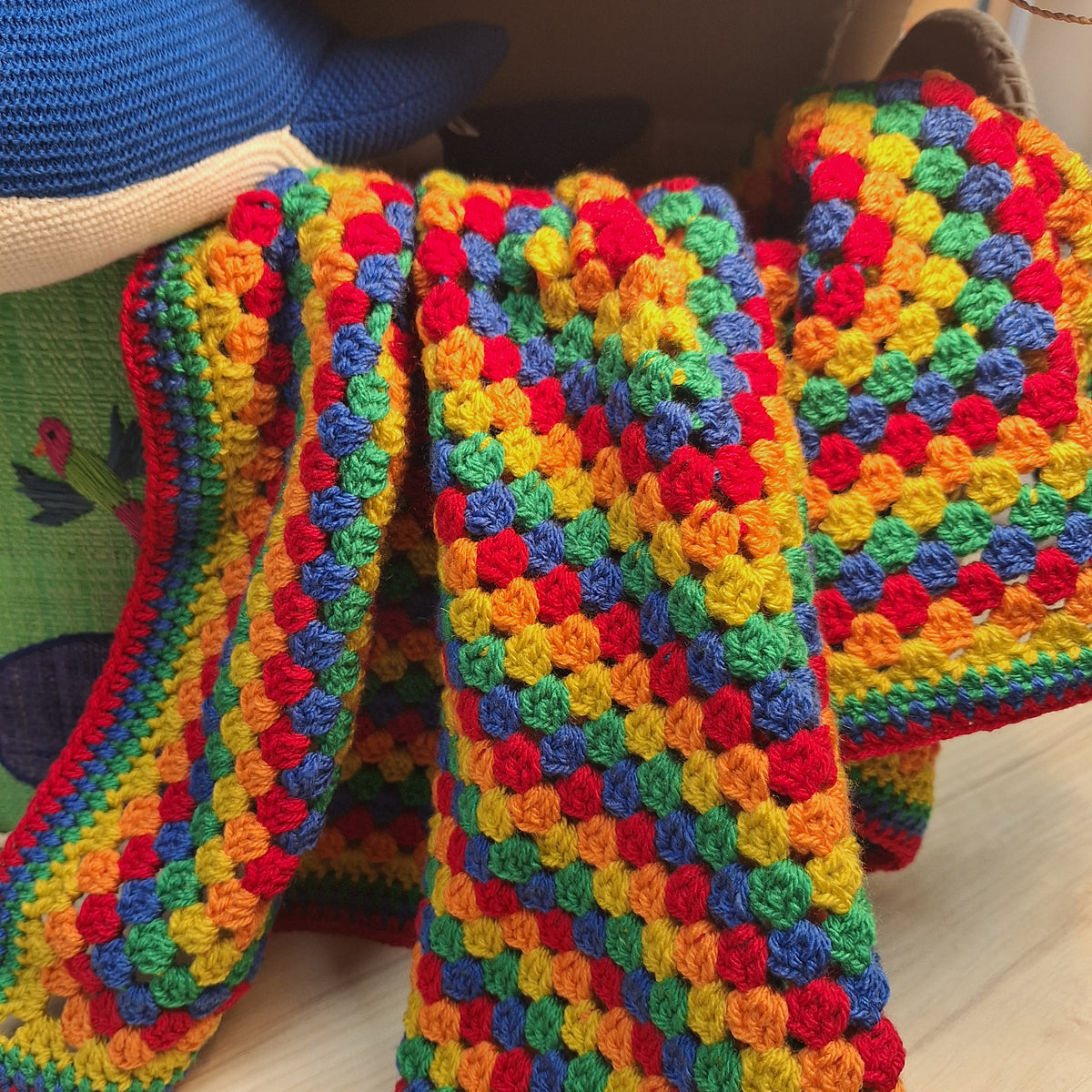 Retro Rainbow Granny Square Baby Blanket