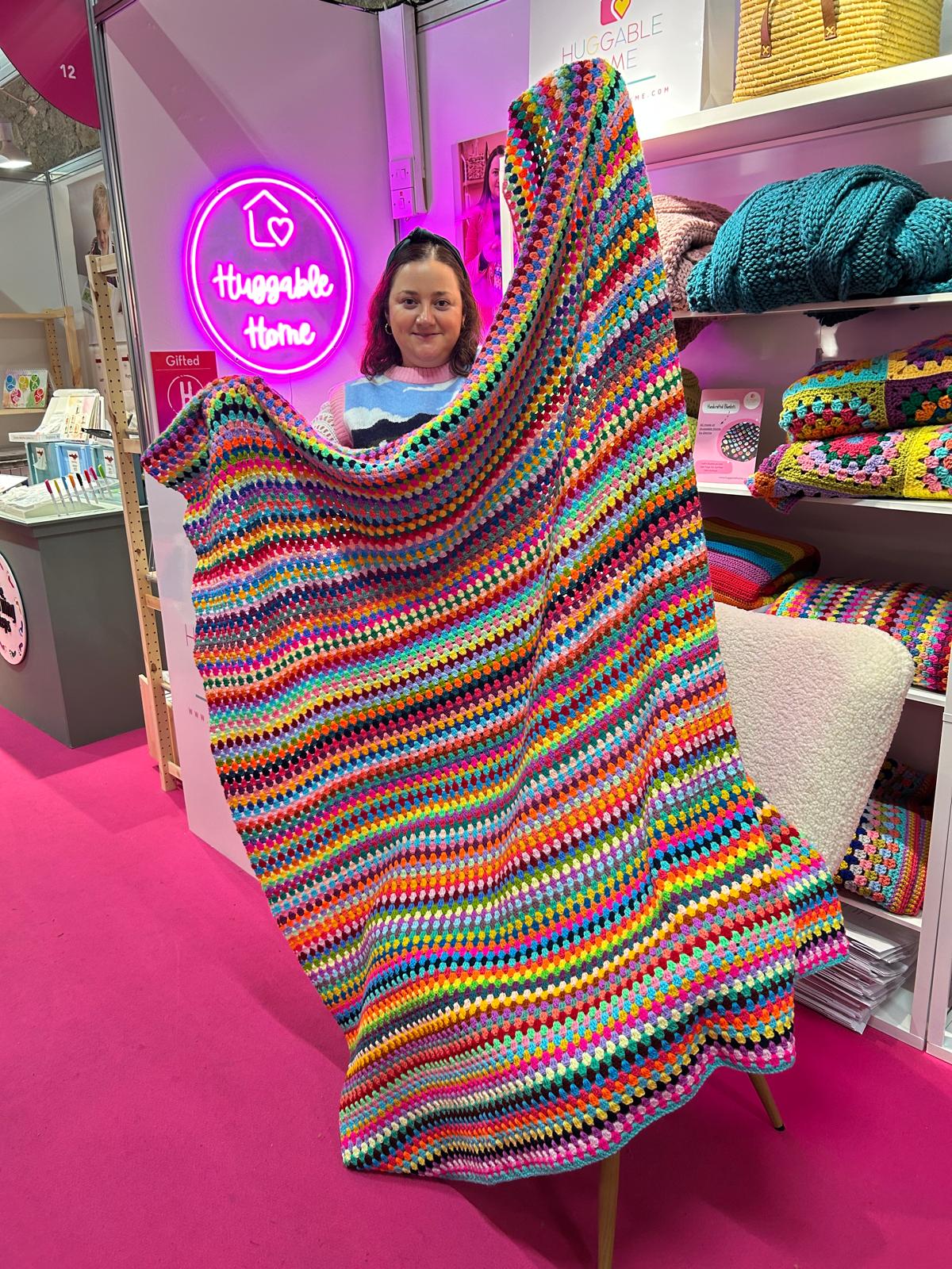 Bright & Bold Random Stripe Granny Stitch Crochet Blanket – Handmade by Denise