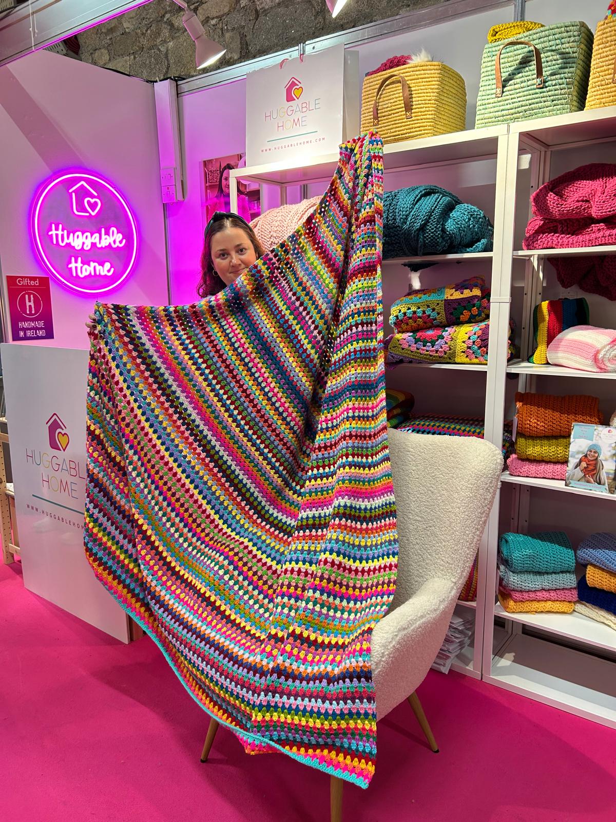 Bright & Bold Random Stripe Granny Stitch Crochet Blanket – Handmade by Denise