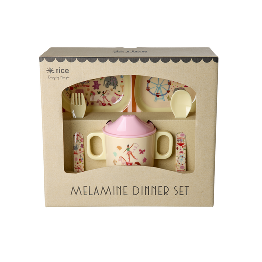 Melamine Baby Dinner Set - Pink Fun Fair Print