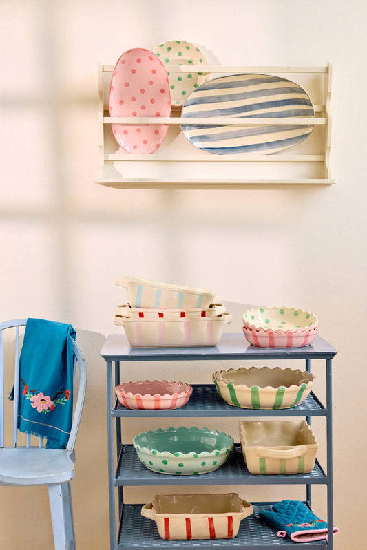 Ceramic Serving Platter in Pink with Coral Dots