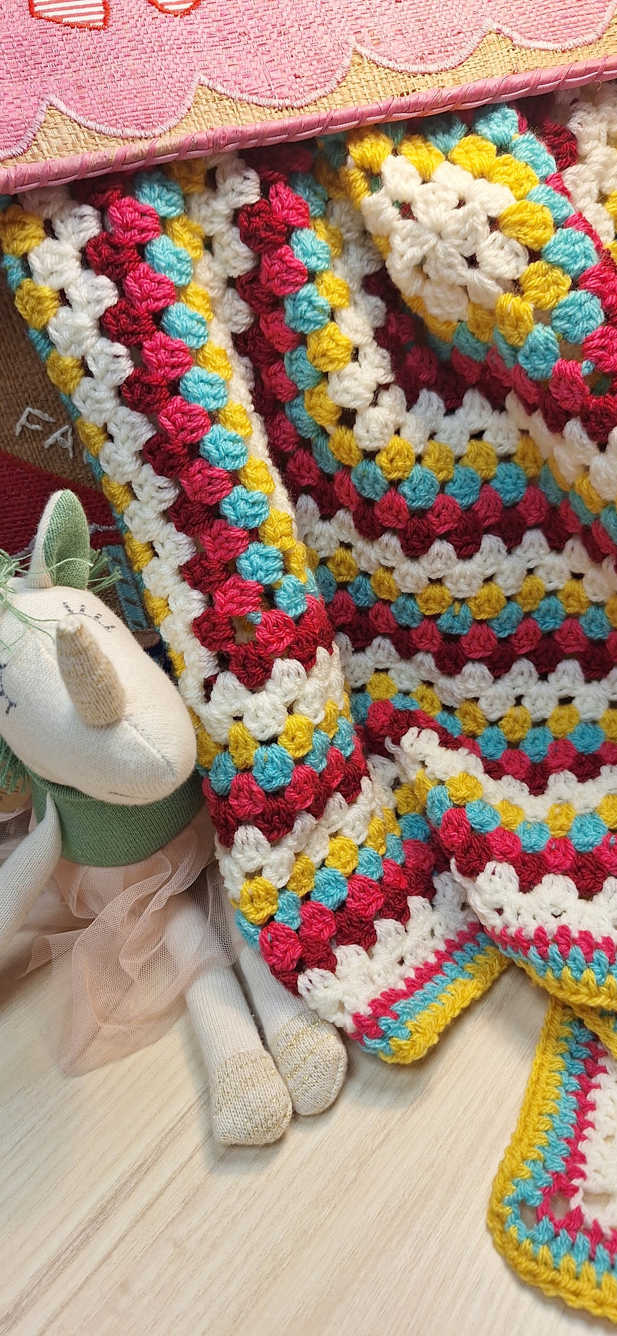 Strawberry Sunshine Granny Square Baby Blanket