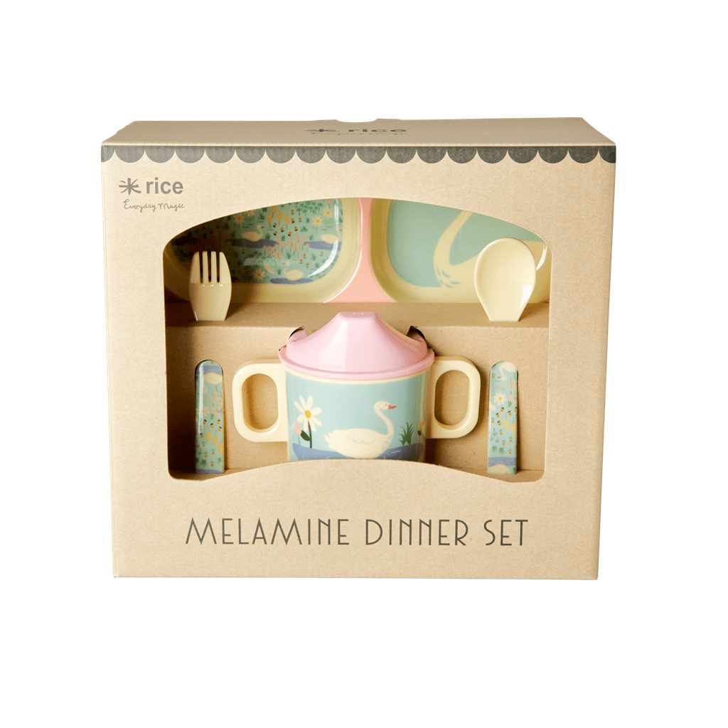 Melamine Kids Dinner Set - Swan Print