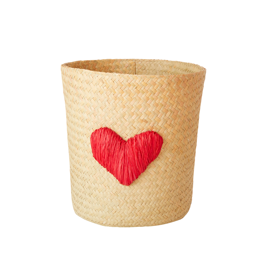 Raffia Basket with Heart Embroidery