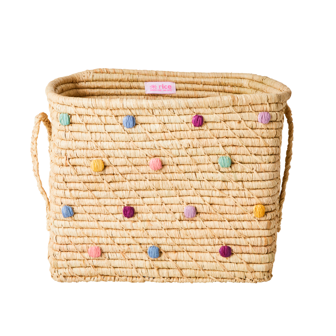 Raffia Square Basket with Leather Handles