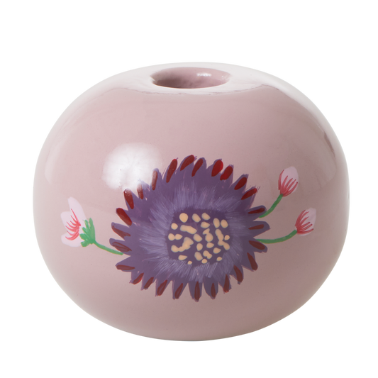 Metal Candle Holder in Lavender with Handpainted Flower - small