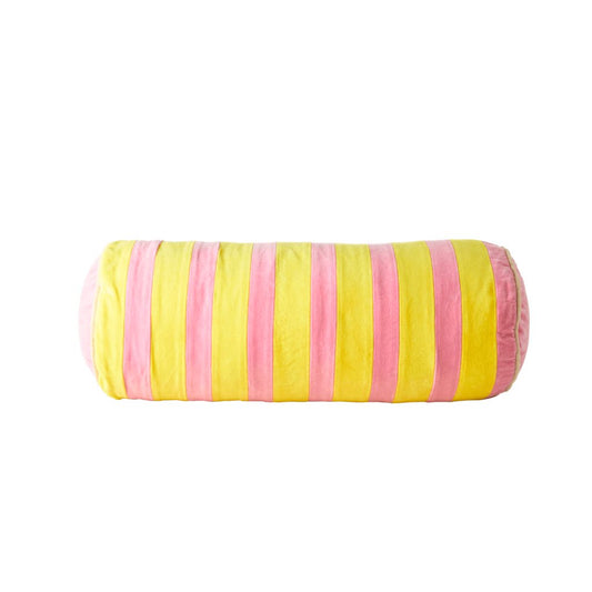 Velour Bolster in Pink and Yellow stripes - medium
