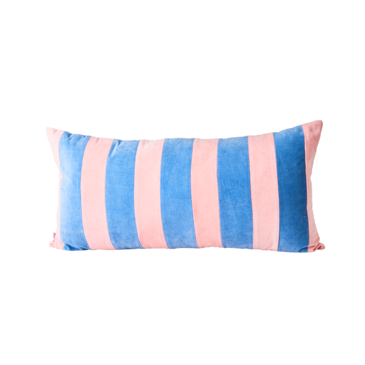 Rectangular Cushion with Pink and Gendarme blue Stripes - Large
