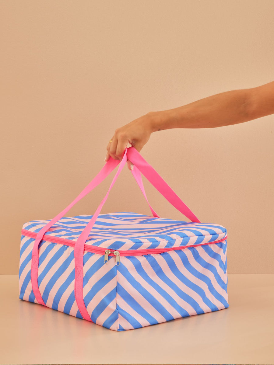 Cooler Bag with Pink and Blue Stripe Print by Rice