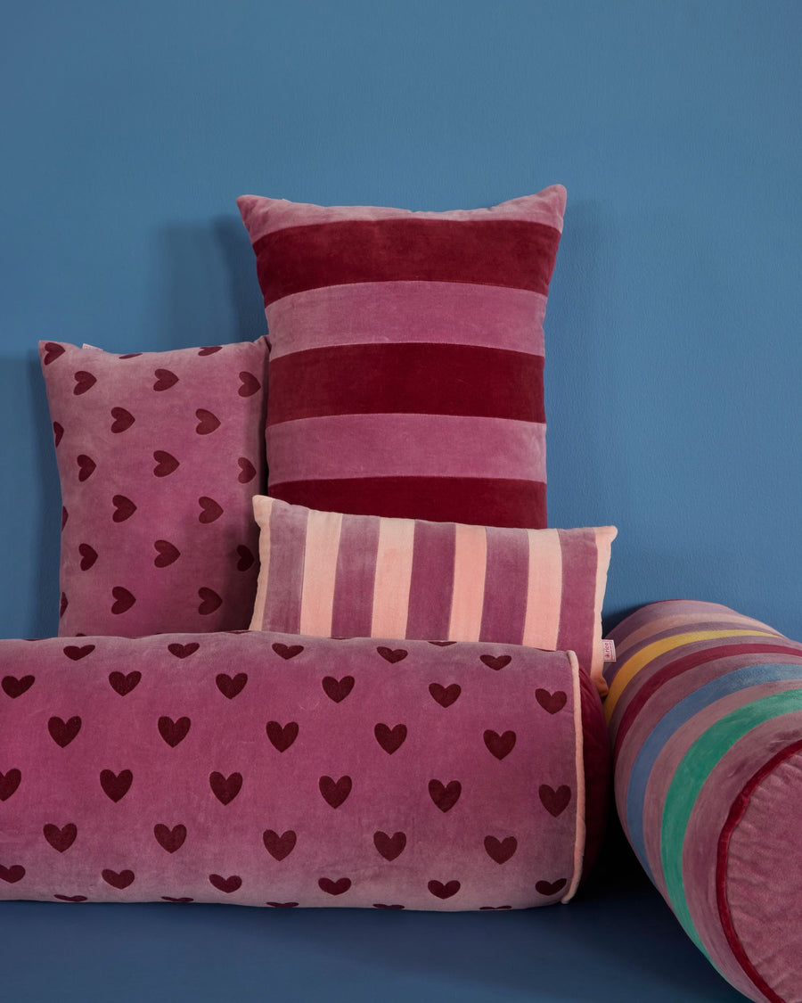 Rectangular Velvet Pillow in Pink Purple Stripes - Small
