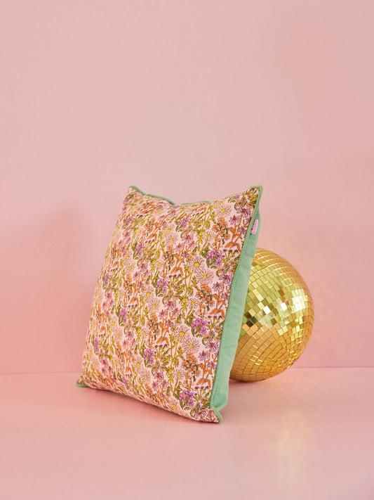 Cotton Cushion with Flower Print by Rice