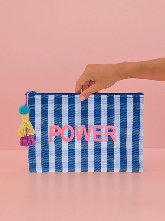 Recycled Plastic Pouch Bag - Power - Blue and White Stripes