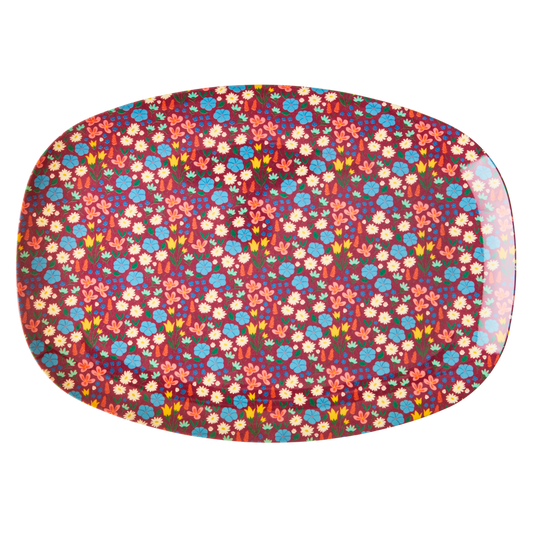 Melamine Rectangular Plate with Poppies Print