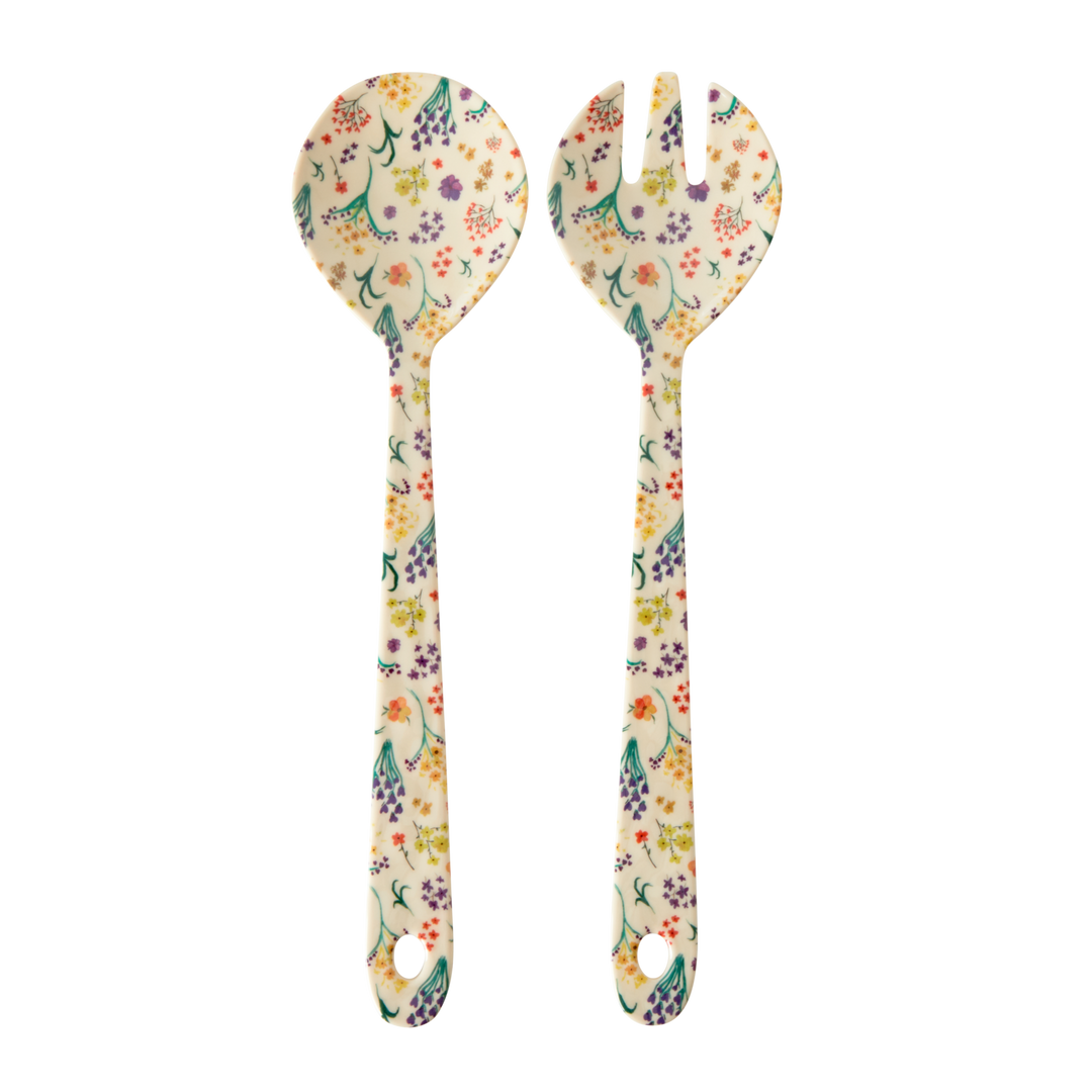 Melamine Salad Spoon and Fork with Wild Flowers Print