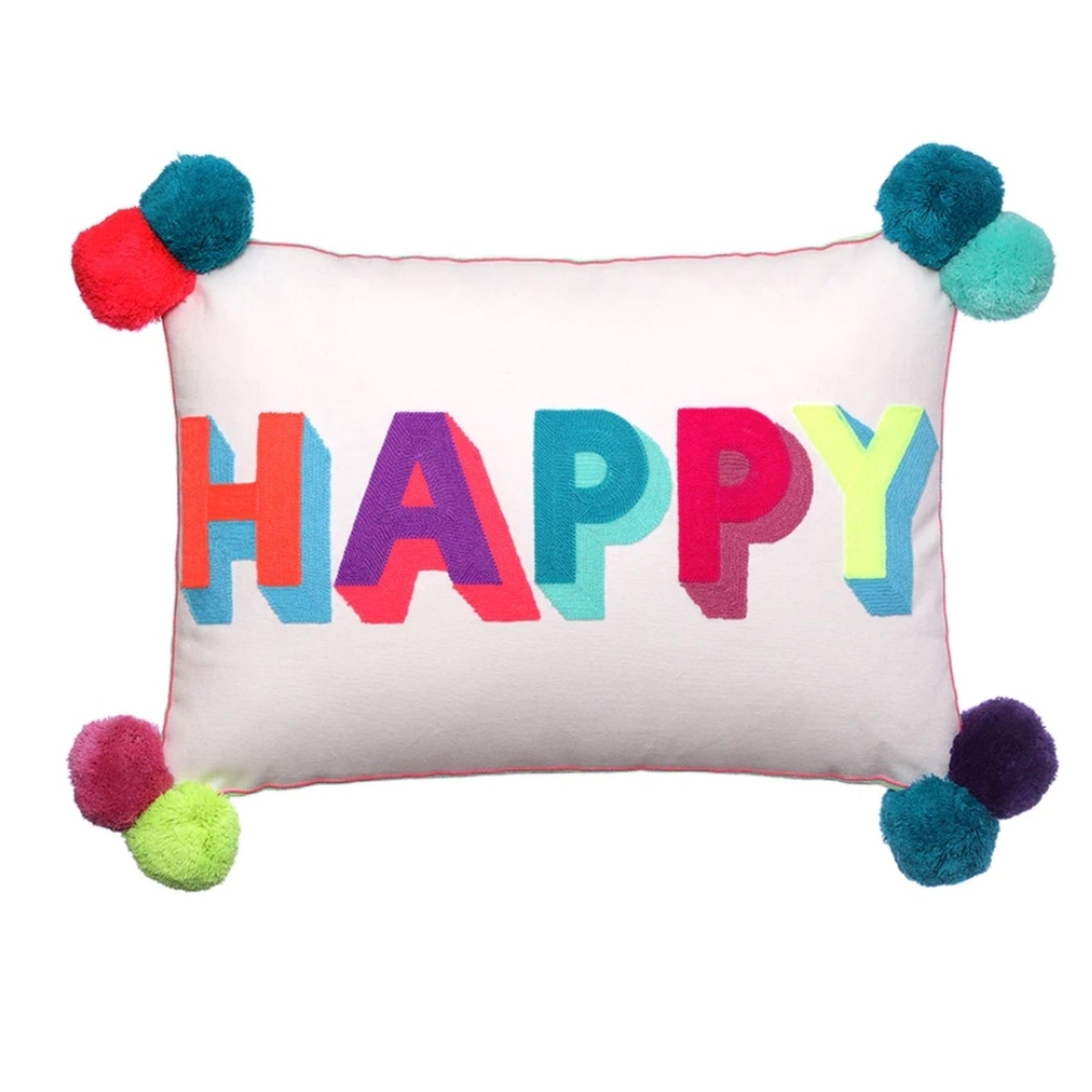 Small Talk Happy Embroidered Cushion - Multicoloured