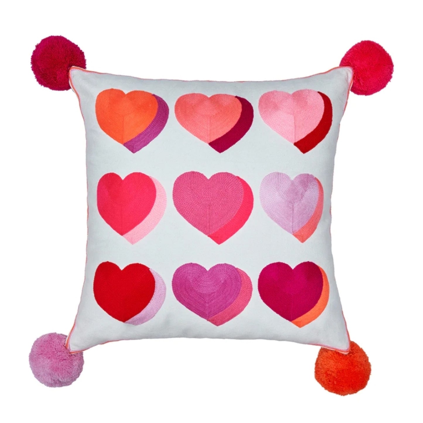 Letterpop Hearts Embroidered Cushion Pinks