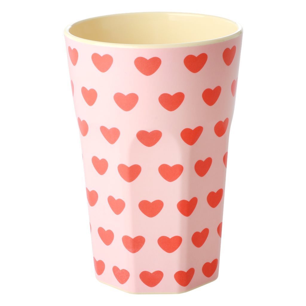 LARGE MELAMINE TALL CUP - SOFT PINK - SWEET HEARTS PRINT
