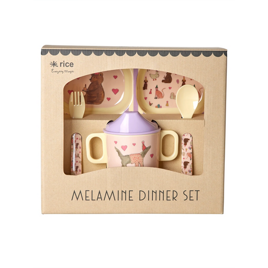 Melamine Baby Dinner Set in Gift Box - Animal Lavender Print - 4 piece Set