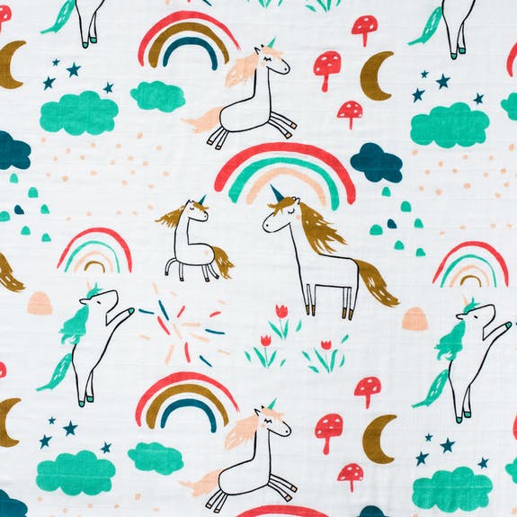 Unicorn & Rainbow Muslin Swaddle Blanket